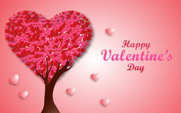 Feliz día de San Valentín, corazones de amor con diseño de banner de felicitación de celebración
