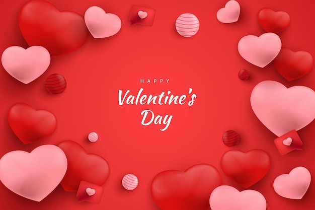 Feliz día de san valentín corazones de fondo y elemento con color rojo