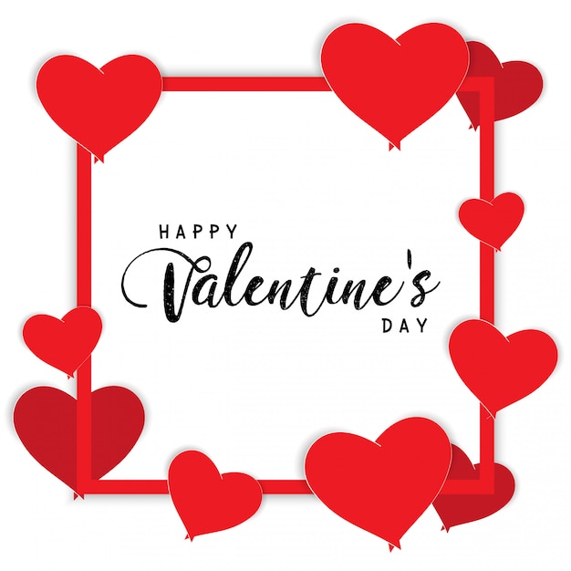 Feliz día de San Valentín cuadro de texto y elementos de diseño deshierbe. Ilustración vectorial fondo blanco, corazones rojos.
