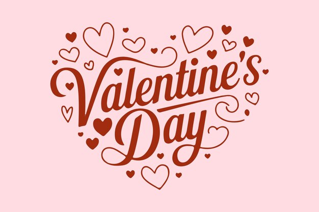 Feliz día de San Valentín diseño de letras escritas a mano y corazones en 3D
