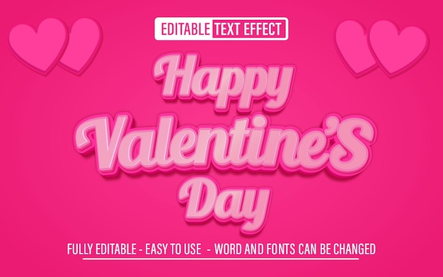 feliz día de san valentín efecto de texto editable en 3d