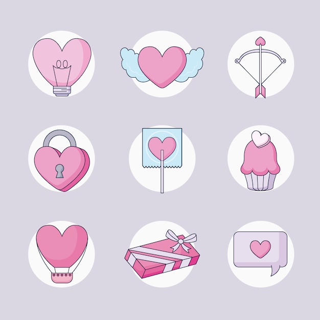 Feliz día de San Valentín establece iconos