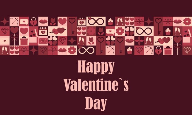 Feliz día de San Valentín estandarte moderno de mosaico colorido con formas geométricas Ilustración vectorial