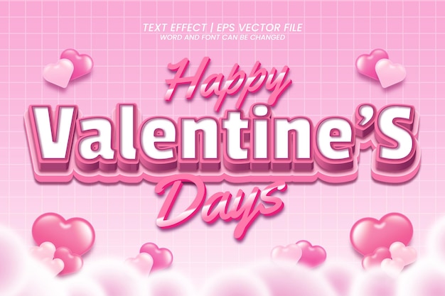 Feliz día de San Valentín Estilo 3d Efecto de texto editable rosa romántico