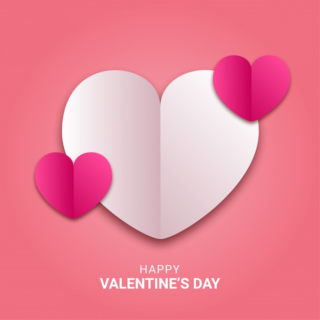 Feliz día de san valentín estilo de corte de papel con forma de corazón colorido en rosa