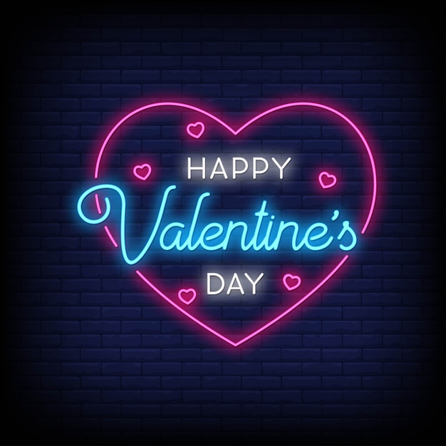 Feliz día de San Valentín en estilo neón. Feliz día de San Valentín letreros de neón. tarjeta de felicitación