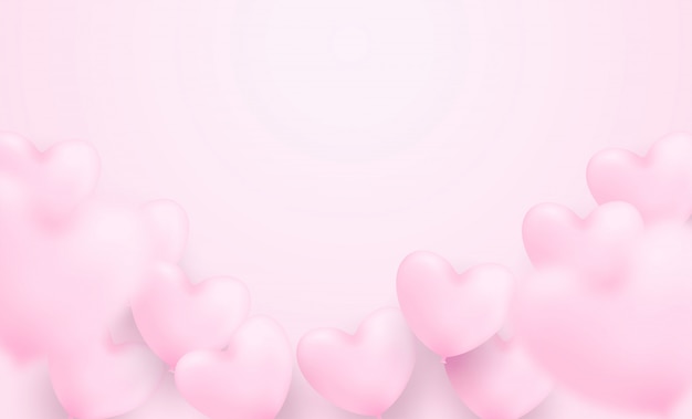 Feliz día de san valentín de fondo. con globos de corazón rosa sobre fondo rosa. .