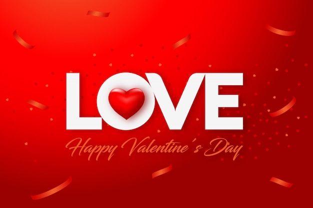 feliz día de san valentín fondo rojo con amor y corazón