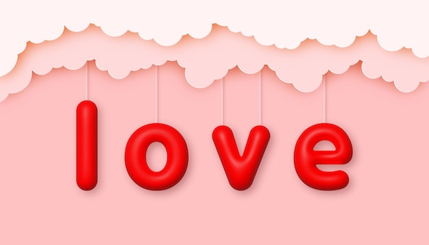 Feliz Día de San Valentín fondo texto 3d amor y nubes de papel sobre fondo de cielo rosa