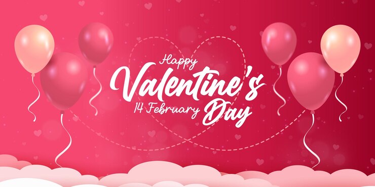 feliz día de San Valentín en forma de corazón y globo en el fondo