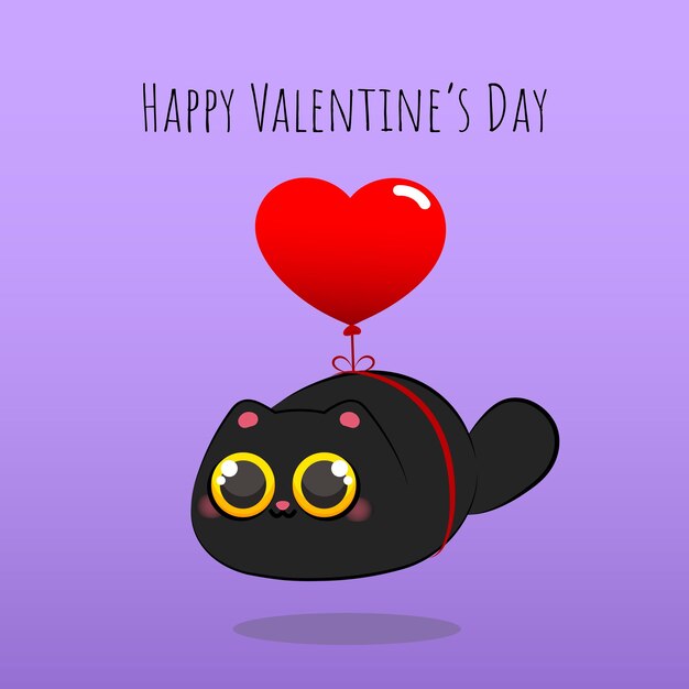 Feliz día de San Valentín gato y globo