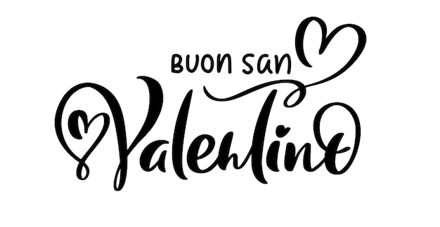 Feliz día de san valentín en italiano buon san valentino texto de letras de caligrafía vectorial negra con corazón