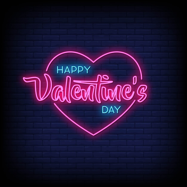 Feliz día de San Valentín letreros de neón estilo texto