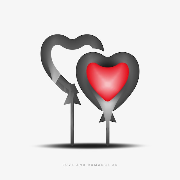 Vector feliz día de san valentín o corazón de amor 3d para el 14 de febrero