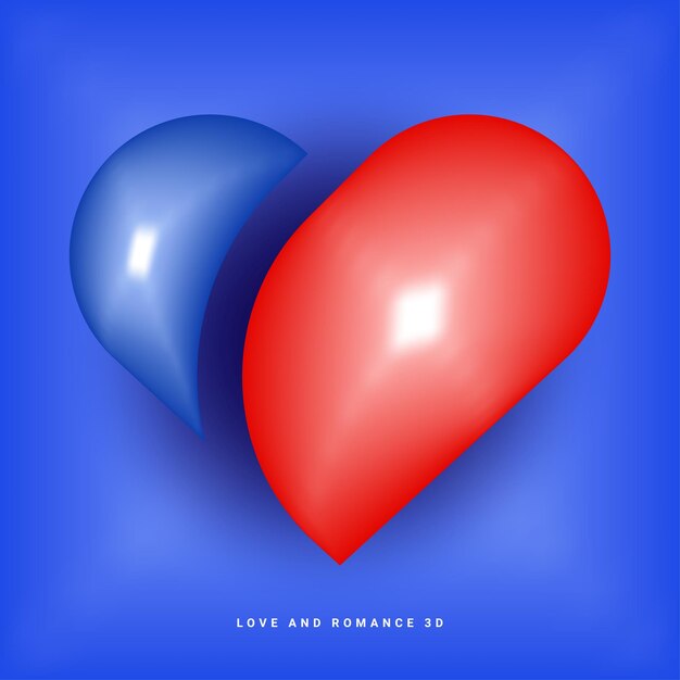 Feliz día de san valentín o corazón de amor 3D para el 14 de febrero