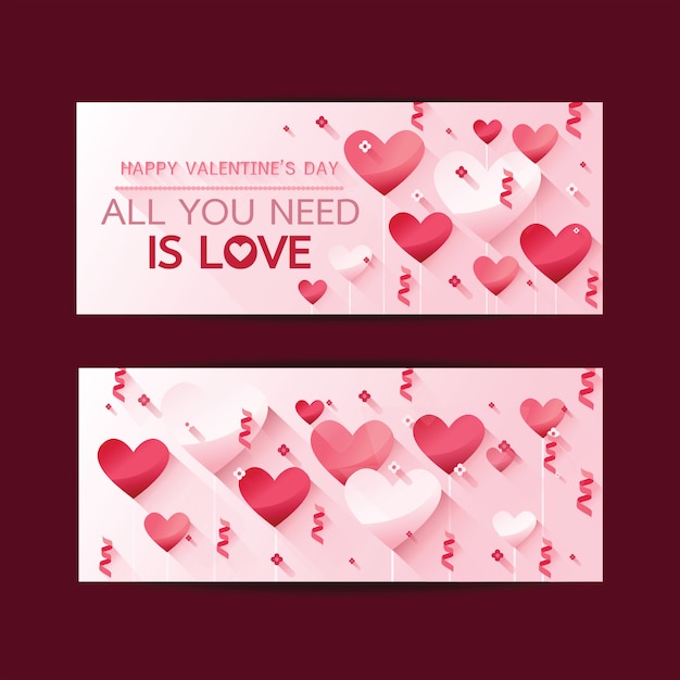 Feliz día de San Valentín pancartas verticales con corazones