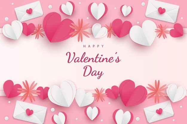 Feliz día de san valentín papel de fondo corte corazones estilo y elemento con color blanco y rosa