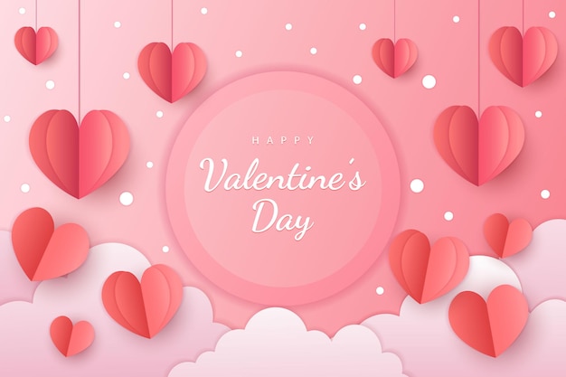 Feliz día de san valentín papel de fondo corte corazones estilo y elemento con color rojo y rosa
