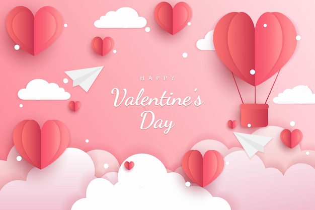 Feliz día de san valentín papel de fondo corte corazones estilo y elemento con color rojo y rosa