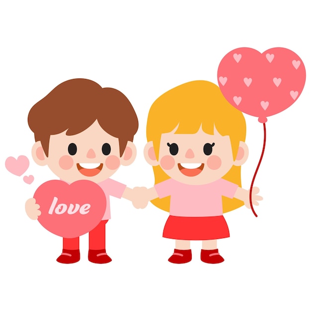 Feliz día de San Valentín pareja adolescente clip romántico chica y chico dando regalo de corazón
