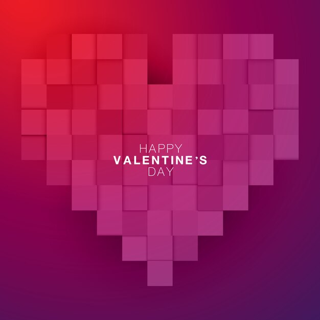 Feliz día de San Valentín pixel corazón grande con degradado de color púrpura y rojo