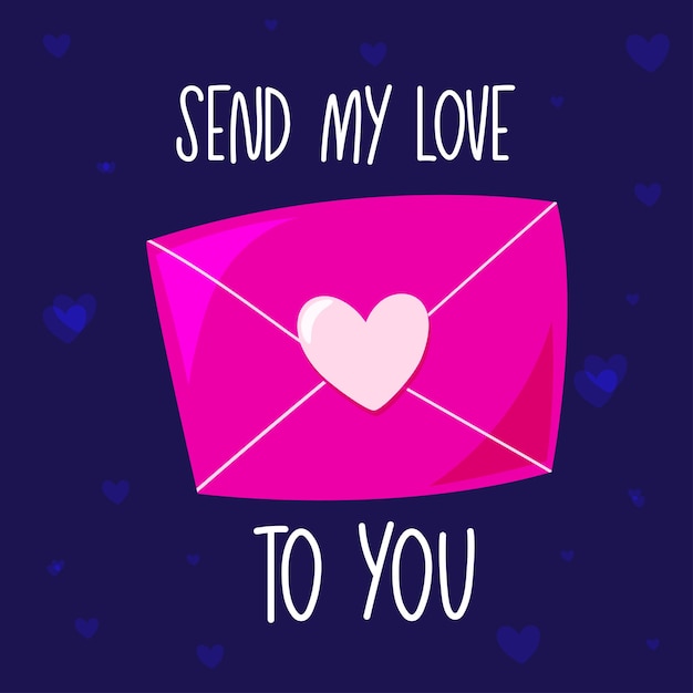 Vector feliz día de san valentín postal romántica con carta dibujada a mano rosa con mensaje de amor escrito a mano enviar mi amor a ti