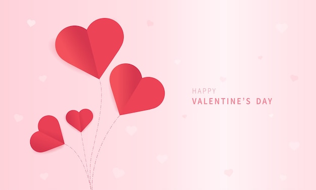 Feliz día de San Valentín tarjeta de felicitación con papel cortado de corazones