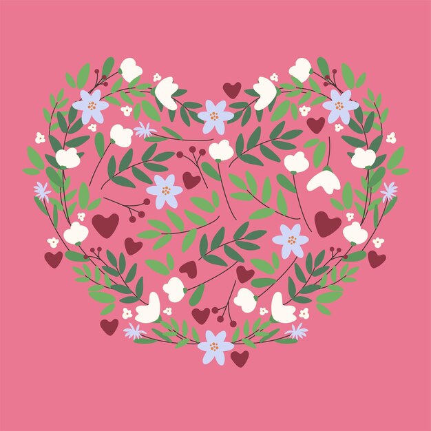 Feliz día de San Valentín tarjeta de felicitación Plantilla cuadrada con flores en forma de corazón