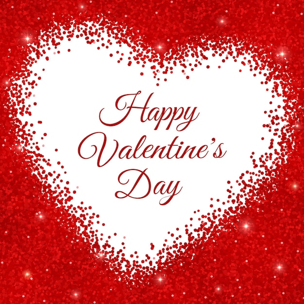 Feliz día de San Valentín tarjeta de felicitación sobre fondo rojo brillo. Ilustración vectorial