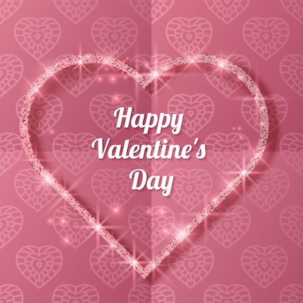 Feliz día de San Valentín tarjeta, con marco en forma de corazón con textura brillante formato Vector EPS 10