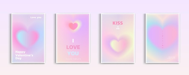 Feliz día de san valentín tarjetas de felicitación gradientes de moda para folletos de publicidad y postales románticos bonitos folletos de eventos para pancartas o mensajes sociales móviles diseño vectorial.