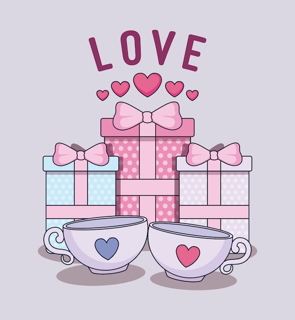 Feliz día de San Valentín tazas y cajas de regalos