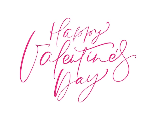 Feliz día de san valentín texto de letras de caligrafía rosa vectorial. diseño de cotización de vacaciones para tarjeta de felicitación de san valentín, cartel de frase