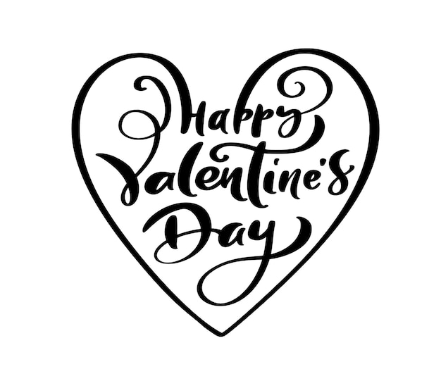 Feliz día de San Valentín texto de letras de caligrafía de vector negro con corazón Diseño de cotización de vacaciones