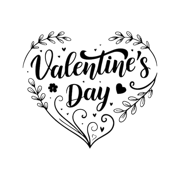 Feliz día de San Valentín tipografía en una ilustración vectorial en forma de corazón