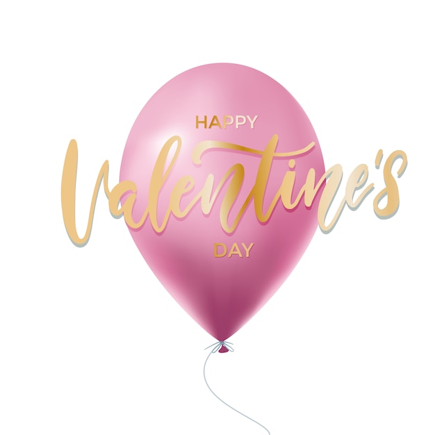 Feliz día de san valentín vector letras con globo de helio rosa sobre blanco