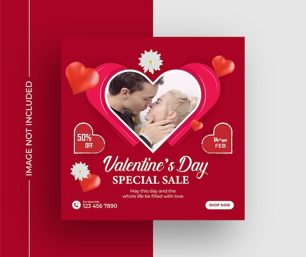 Feliz día de san valentín venta especial publicación en redes sociales diseño