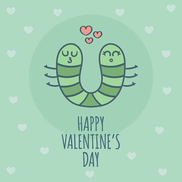 Vector feliz día de san valentín worms in love card