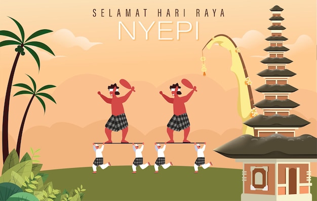 Vector feliz día del silencio de bali y año nuevo hindú vector ilustración, día nyepi y hari raya saka