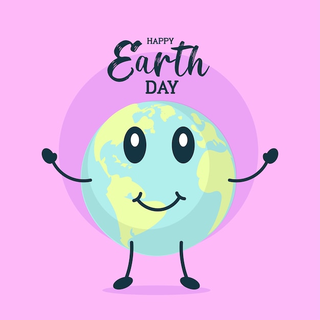 Feliz Día de la Tierra cartel sonriente planeta globo plano ilustración banner vector
