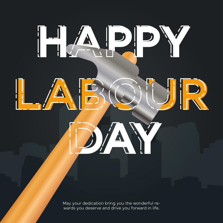 Feliz Día del Trabajo 1 de mayo con martillo