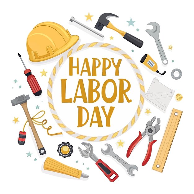 Feliz Día del Trabajo con herramientas y elementos de construcción