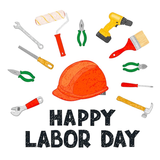 Feliz día del trabajo tarjeta de felicitación dibujada a mano