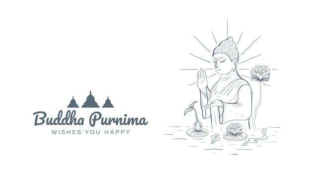 Feliz Día de Vesak y Buda Purnima con el Señor Buda dibujando diseño de ilustraciones vectoriales de garabatos