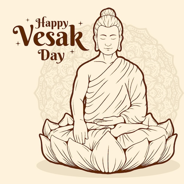 Feliz día de vesak dibujado a mano ilustración