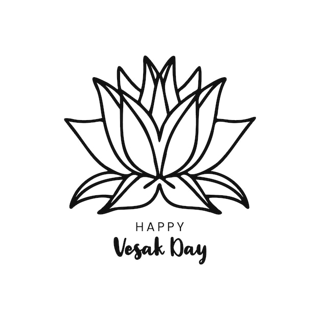 Feliz Día de Vesak con Lotus Flower Sketch y Doodle Style Vector Illustration