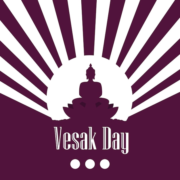 Feliz Día de Vesak con el símbolo de una estatua de Buda y una luz blanca detrás