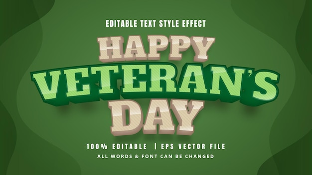 Feliz día de los veteranos efecto de estilo de texto 3d estilo de texto de ilustrador editable