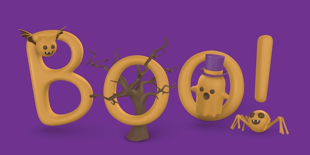 Feliz diseño de banner de halloween elementos de halloween 3d de dibujos animados lindo ilustración vectorial