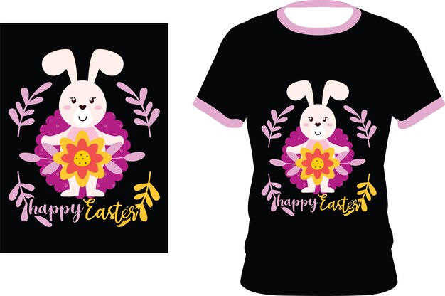 Feliz diseño de camiseta vectorial de conejo colorido de Pascua